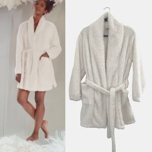 Natori White Cream Sherpa Robe L/XL Plush Soft‎ Cozy Spa Loungewear